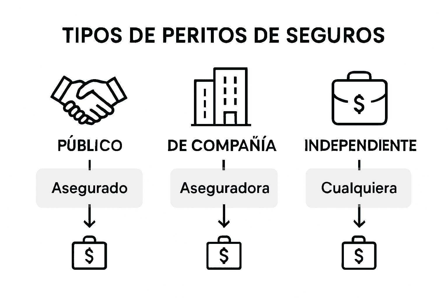 Comparativa visual de los distintos tipos de peritos de seguros