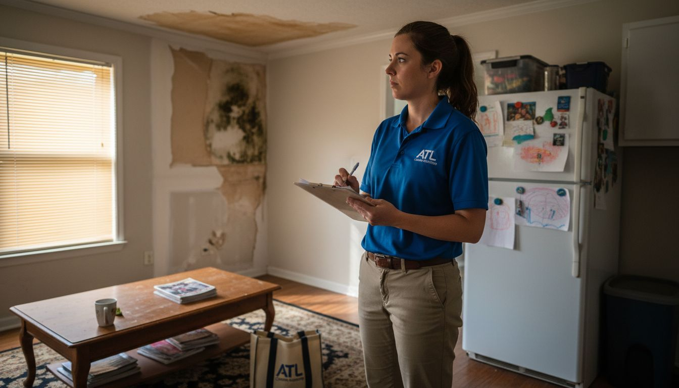 Insurance adjuster inspecting Atlanta home interior