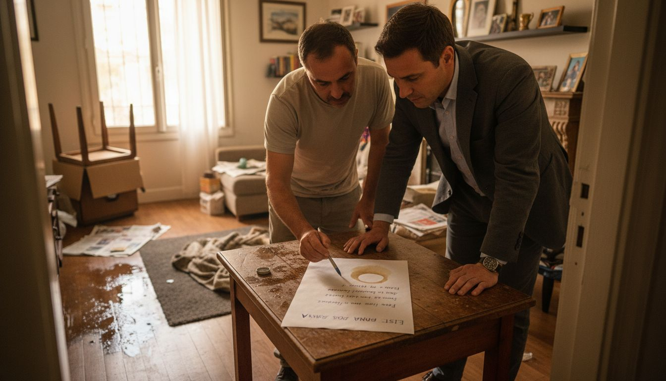 Perito revisando los daños junto al dueño de la propiedad