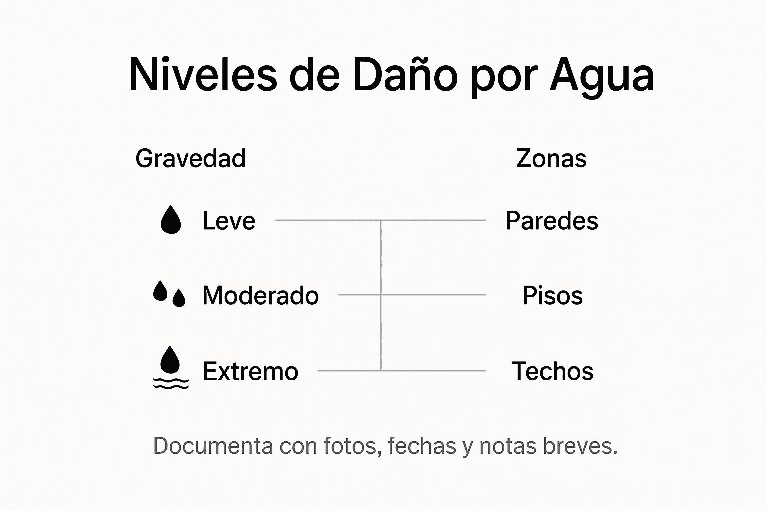 Esta infografía ilustra las diferentes áreas afectadas y los grados de daño ocasionados por el agua.