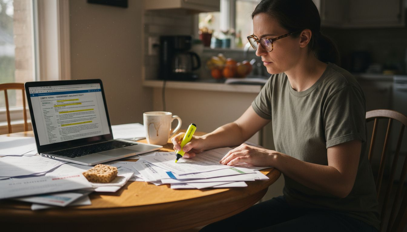 Woman reviewing home insurance policy paperwork