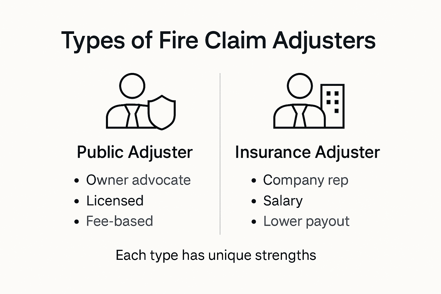 Infographic types of fire claim adjusters