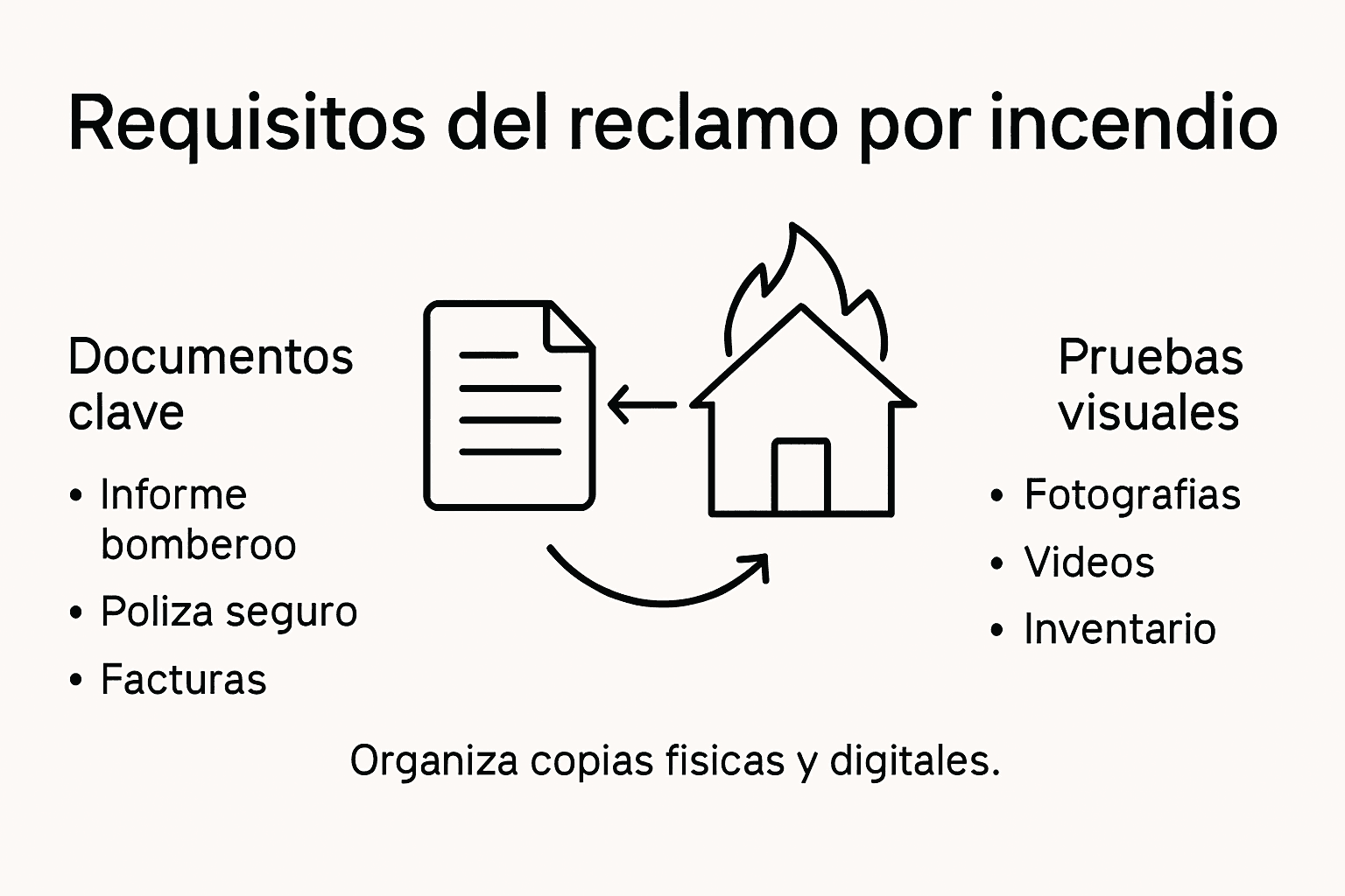Infografía: pasos y documentación necesaria para presentar una reclamación por incendio