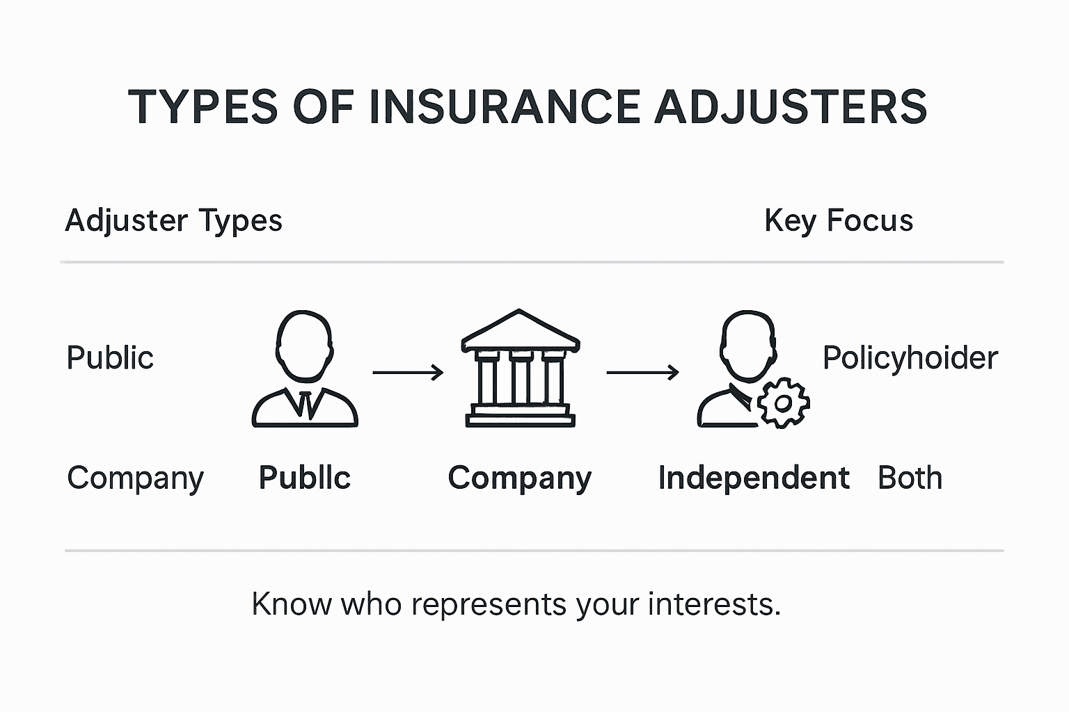 Infographic showing types of insurance adjusters