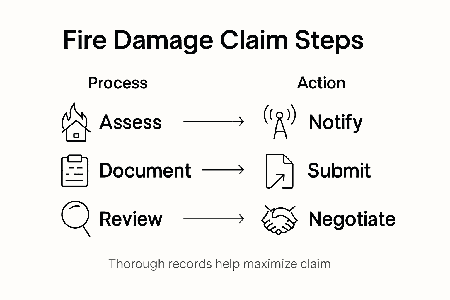 Infographic summarizing fire claim steps