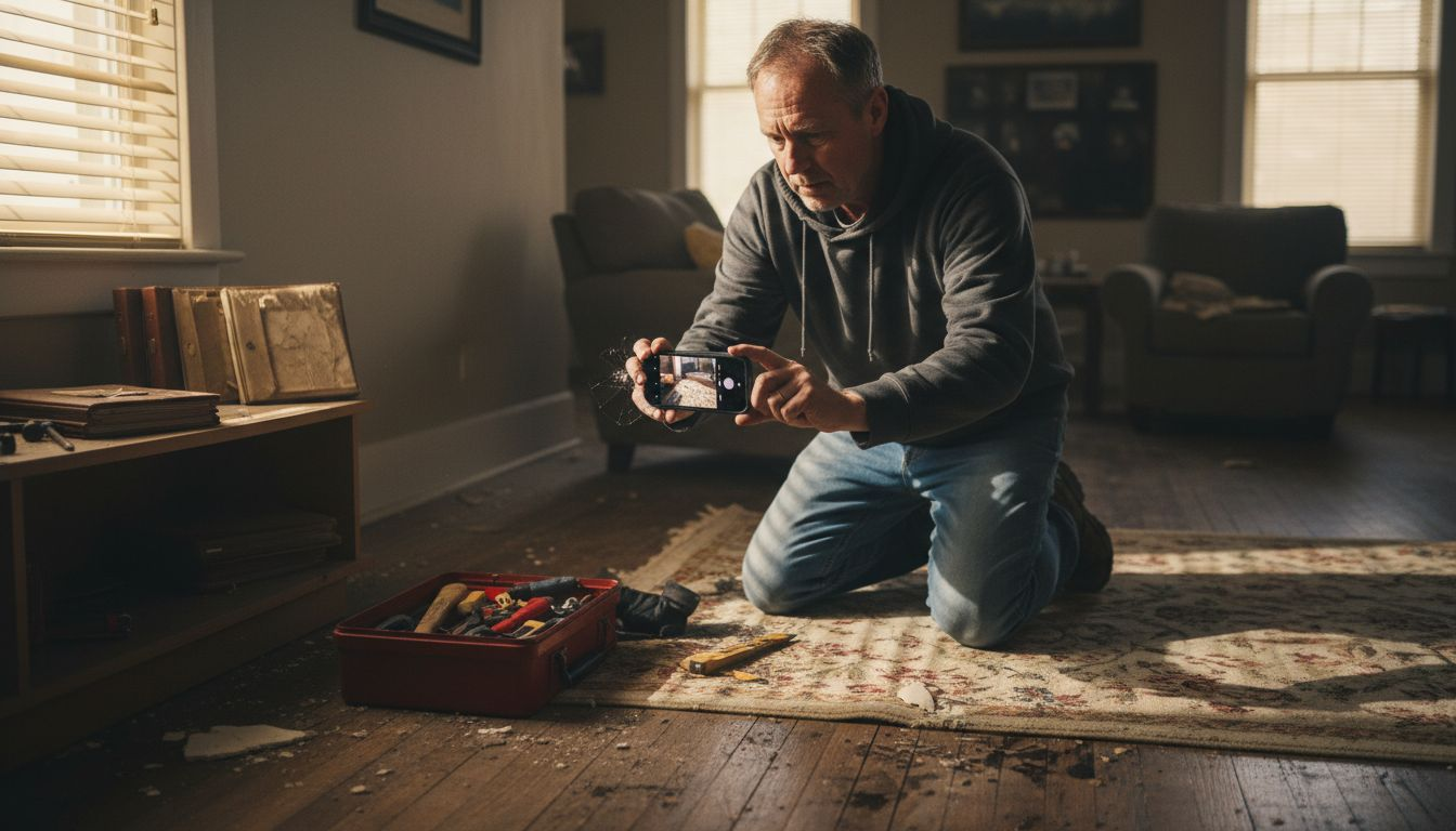 Assessing and documenting water-damaged living room