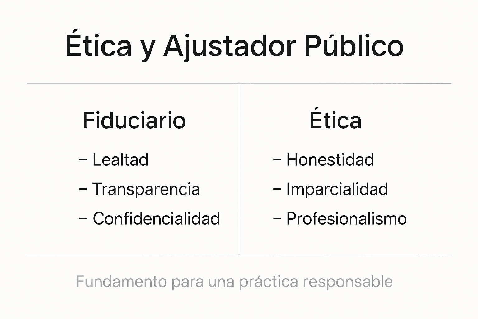 Infografía sobre las obligaciones éticas y fiduciarias del perito de seguros