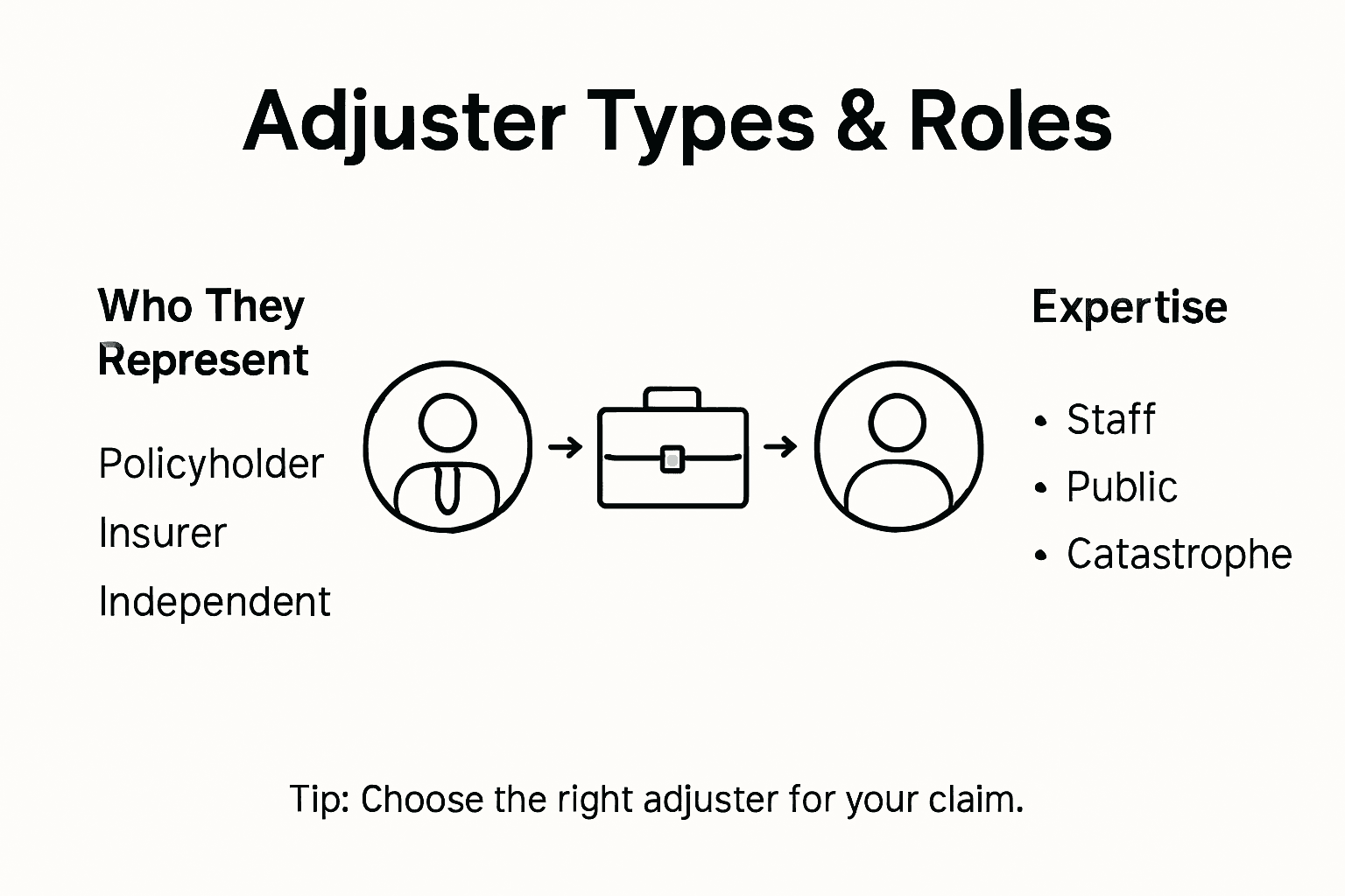 Infographic showing adjuster types and roles
