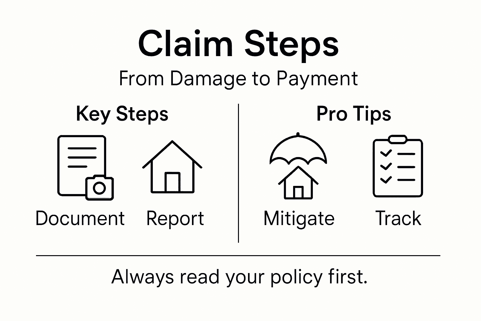 Infographic summarizing homeowners claim steps