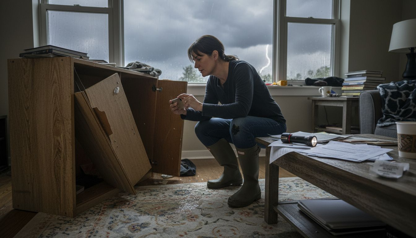 Woman recording water damage for insurance inventory