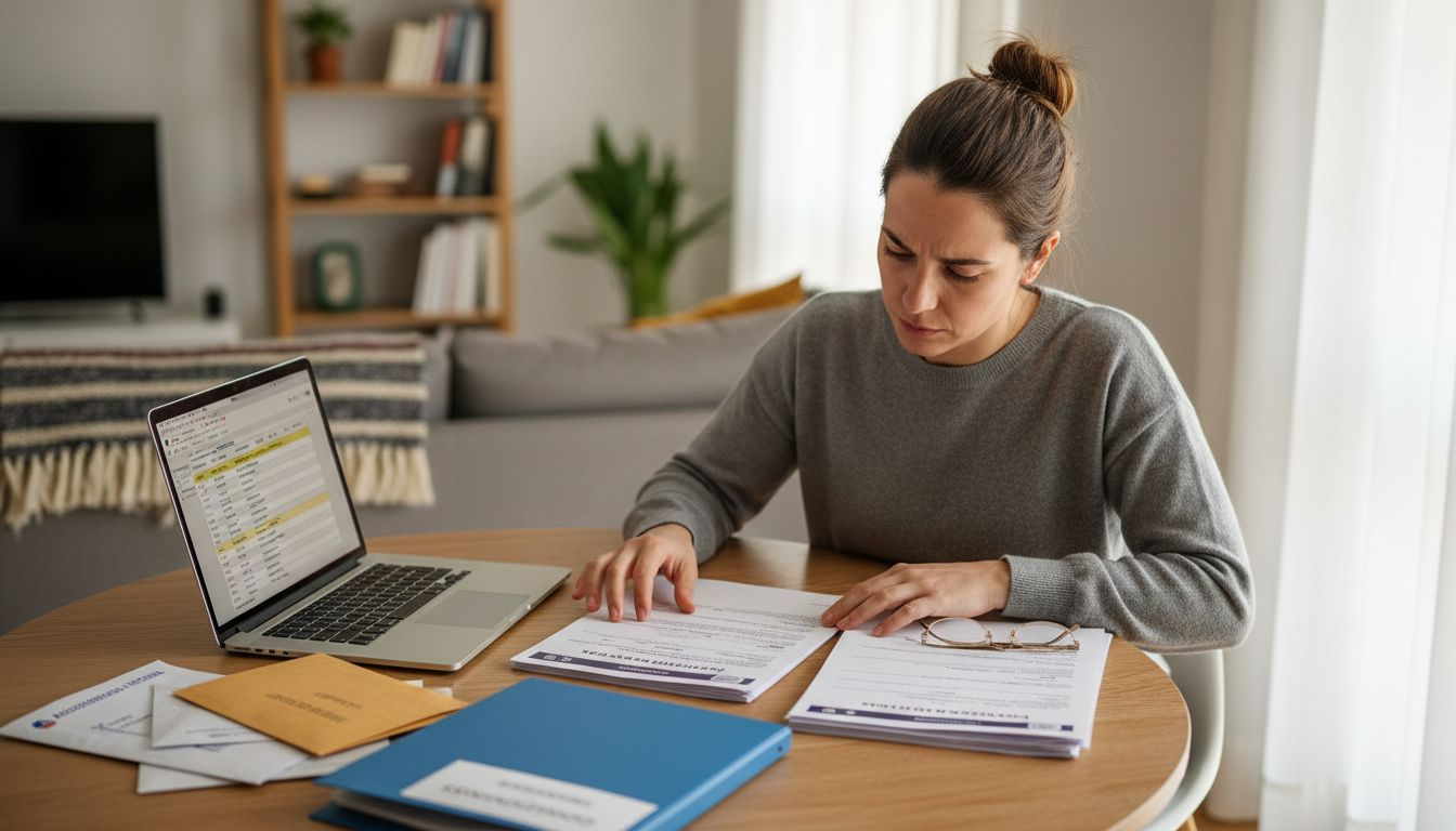 Dueña de vivienda revisando y comparando distintas opciones de seguros