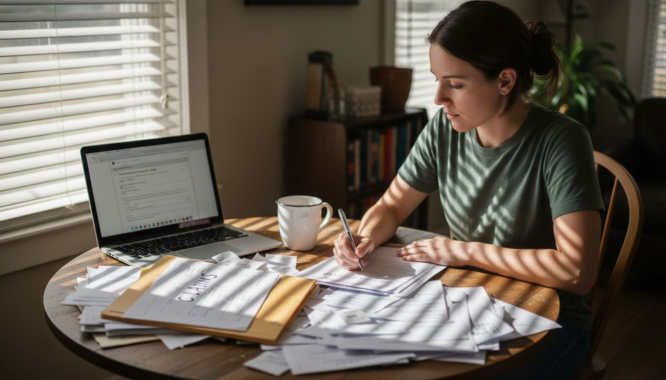 Woman organizing insurance claim documents