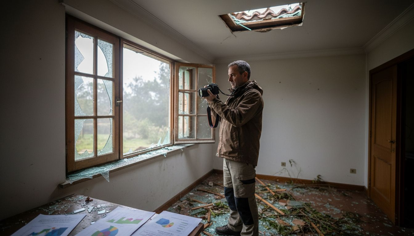 Perito revisando los daños en una casa tras un siniestro
