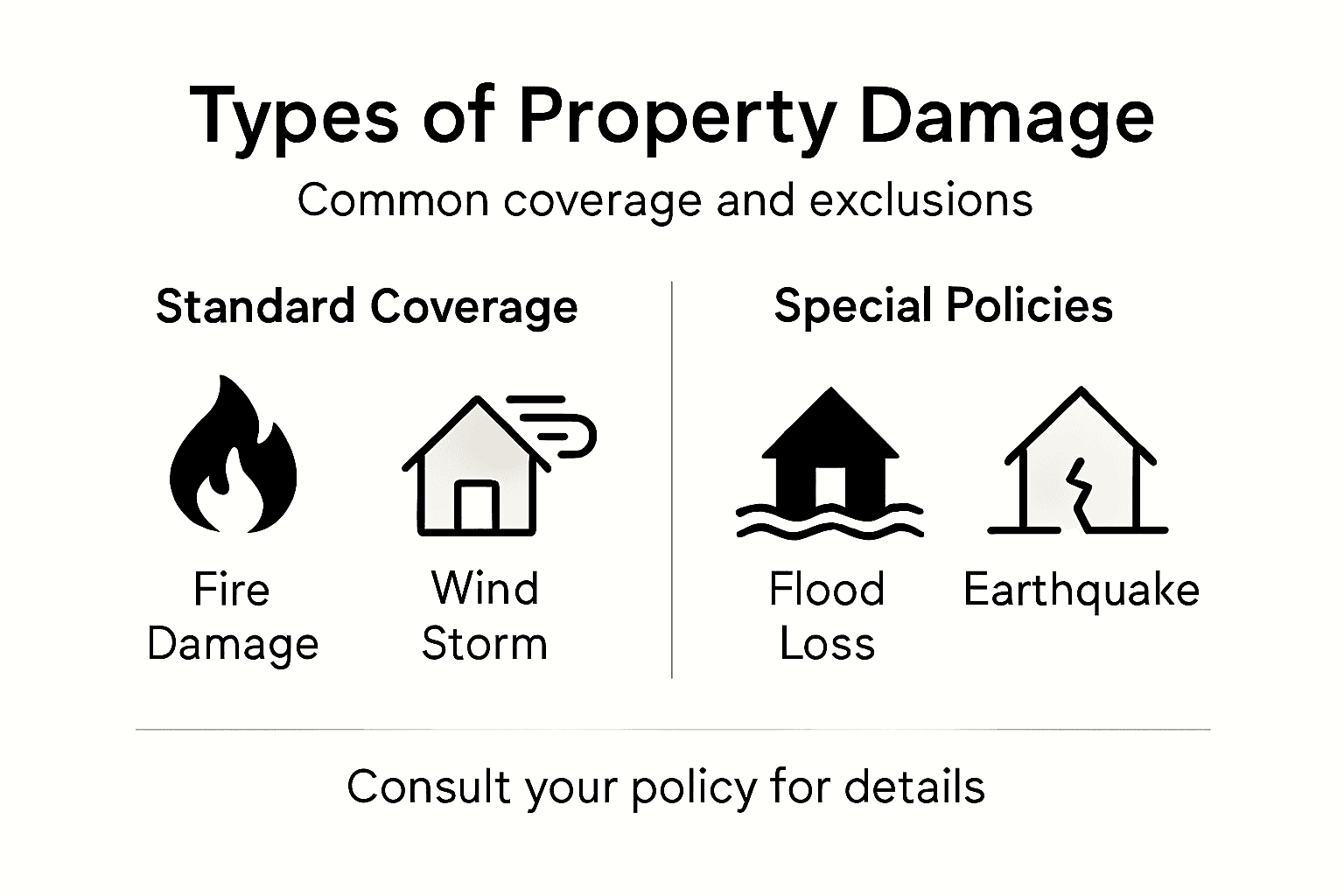 Infographic showing property damage coverage types