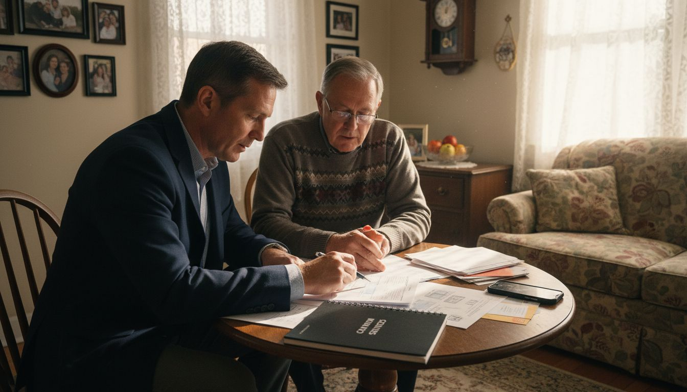Adjuster and client discussing insurance claim