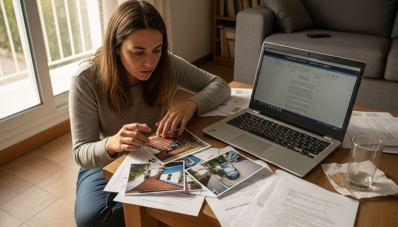 Cliente recopilando pruebas para presentar un reclamo al seguro