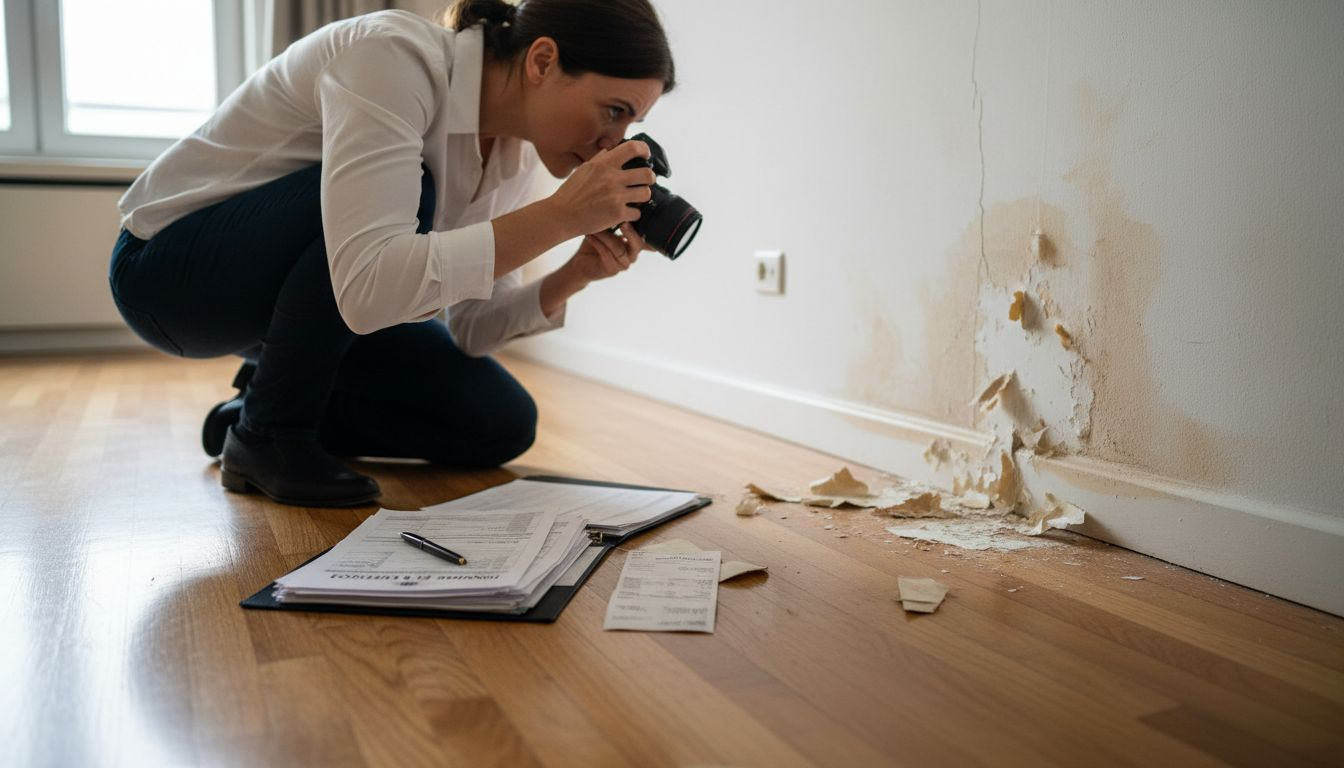 Perito recopilando evidencia de los daños mediante fotografías y documentación.