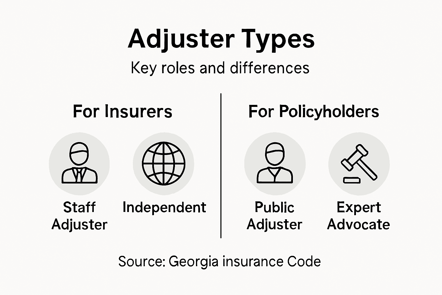 Infographic showing adjuster types and roles
