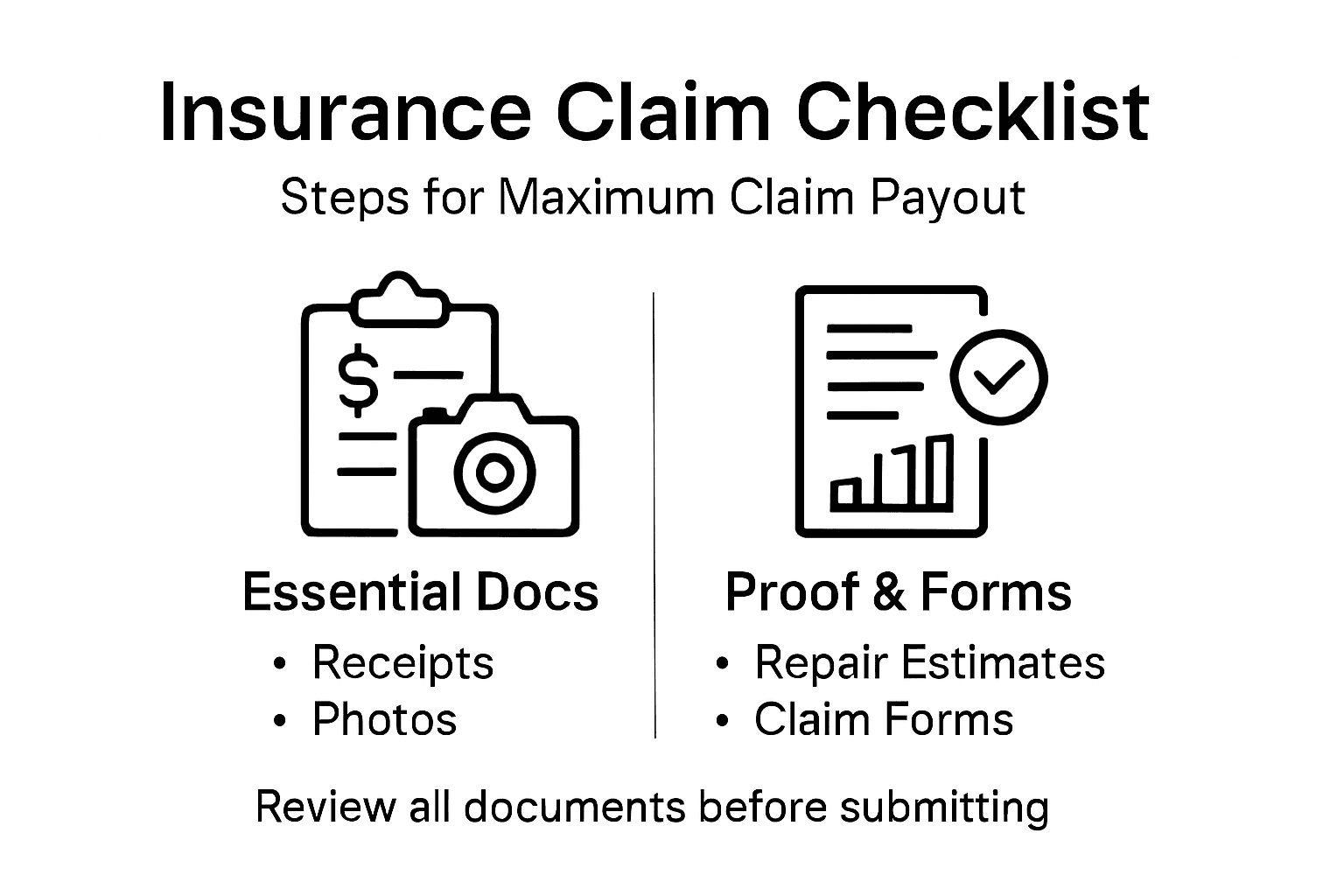 Insurance claim checklist infographic with main steps