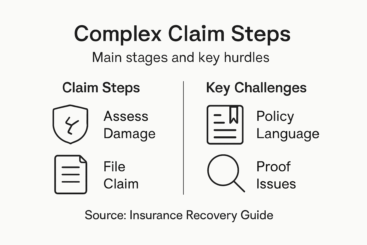 Infographic showing claim steps and challenges