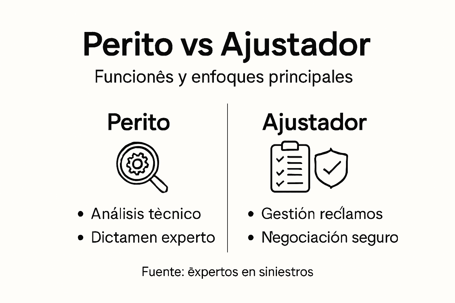 Infografía: diferencias clave entre las labores del perito y el ajustador