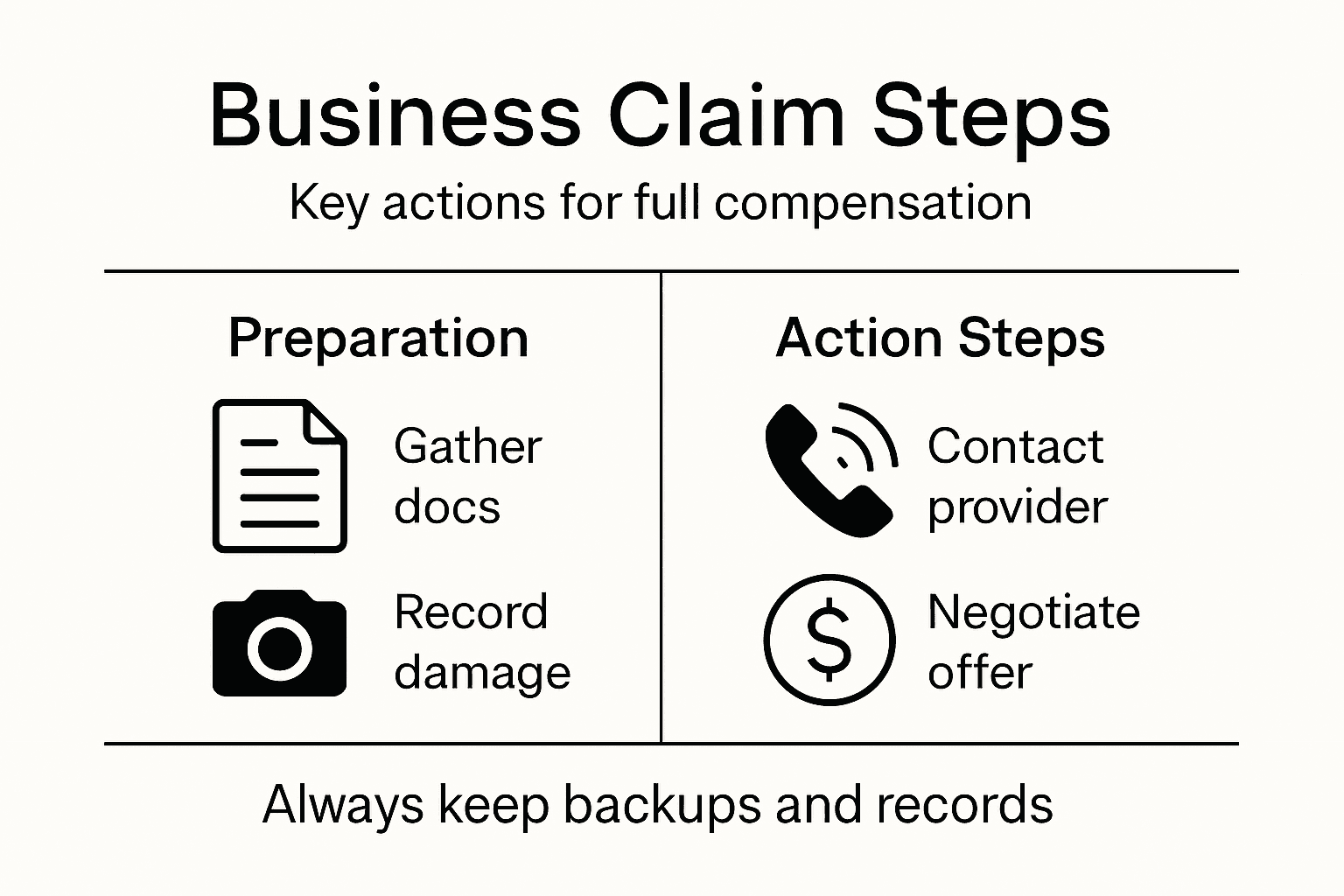 Infographic showing main business insurance claim steps