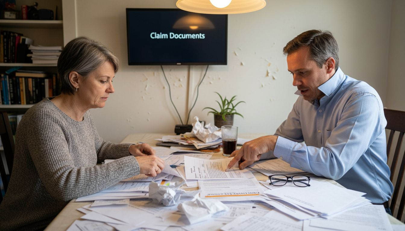 Homeowner and adjuster reviewing insurance documents