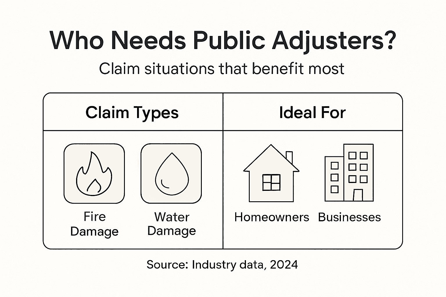 Infographic showing claims ideal for public adjusters