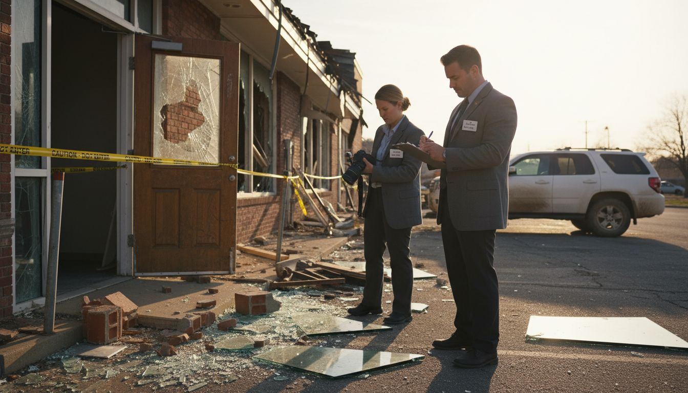 Adjusters inspecting large loss site damage