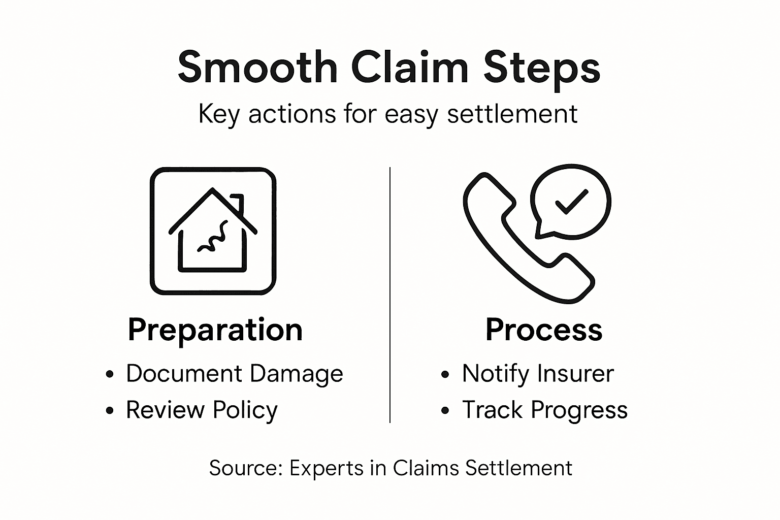 Infographic with claim steps and action categories