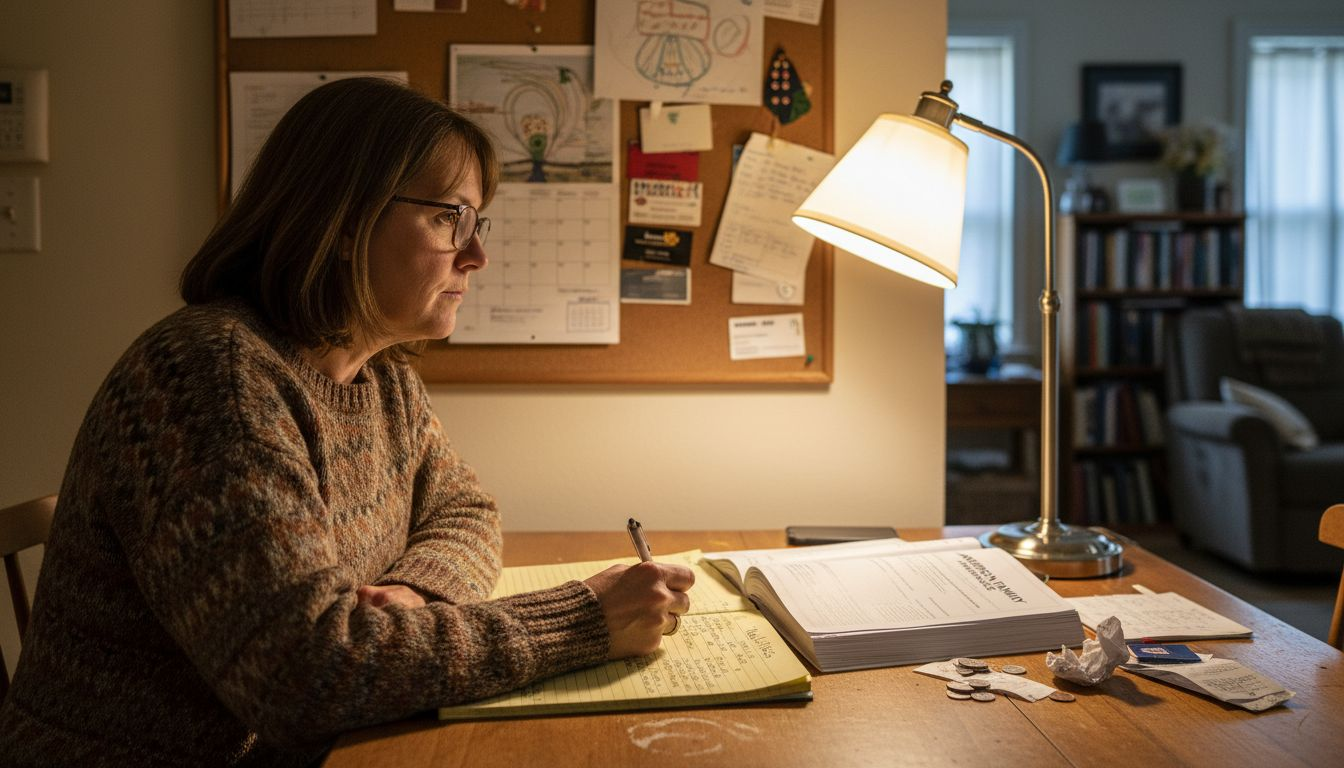 Woman reviewing insurance policy paperwork
