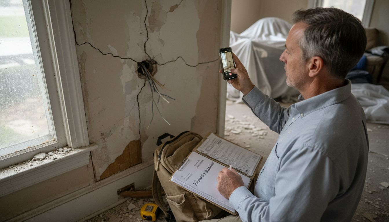 Perito documentando los daños estructurales con fotografías