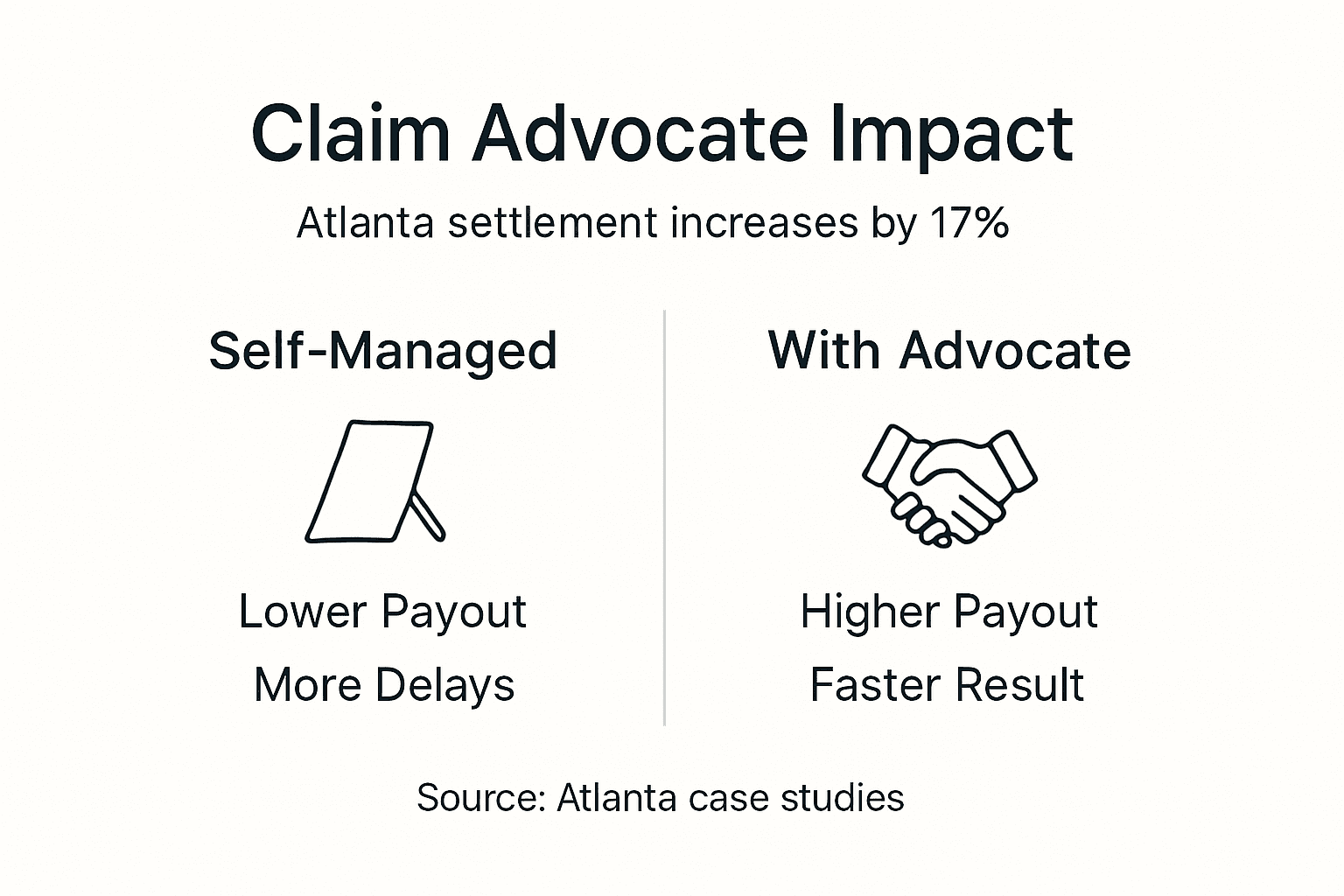 Infographic comparing claim advocate and self-managed claim results