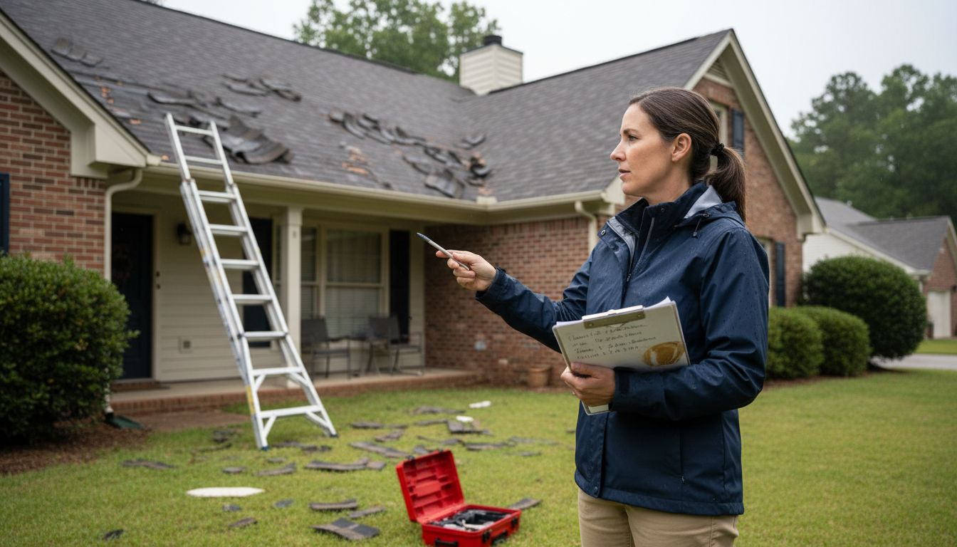Adjuster inspecting roof storm damage Georgia home