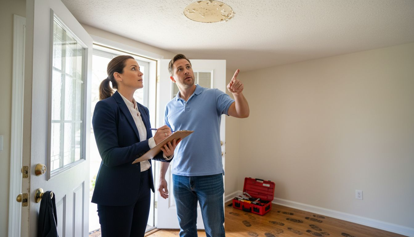 Public adjuster inspecting water damage in home