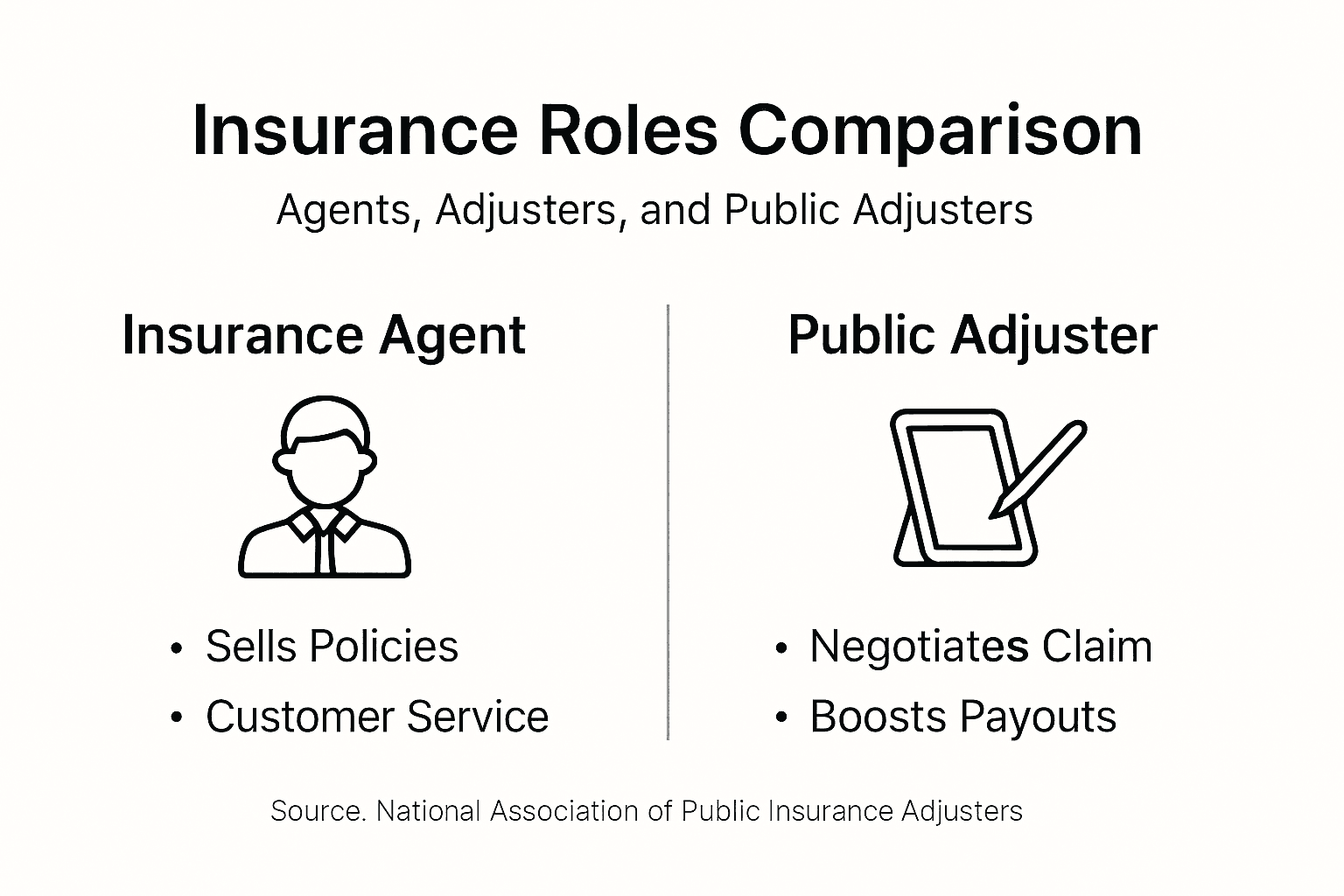 Infographic comparing insurance agent and public adjuster roles