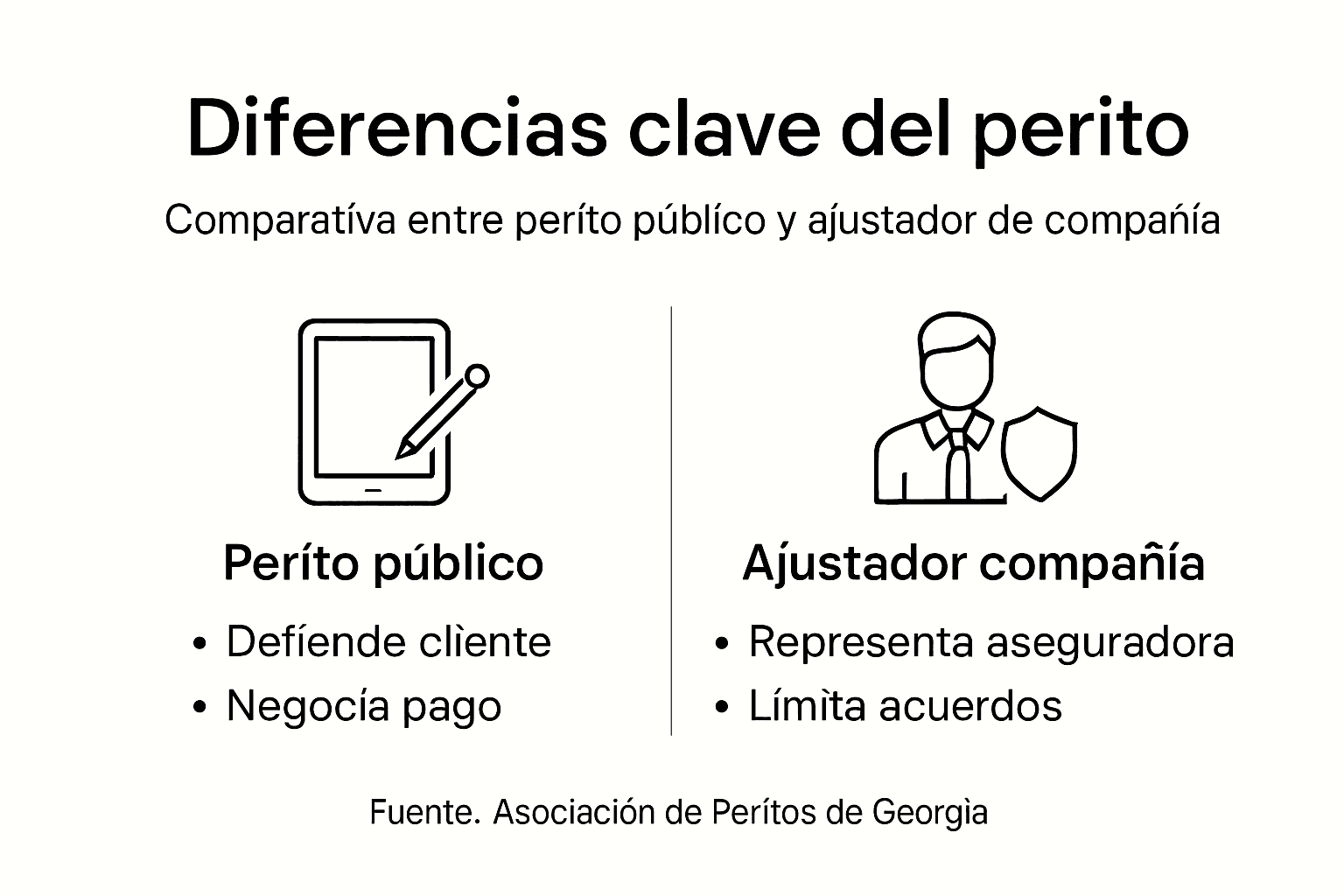 Infografía comparativa: diferencias clave entre perito público y ajustador