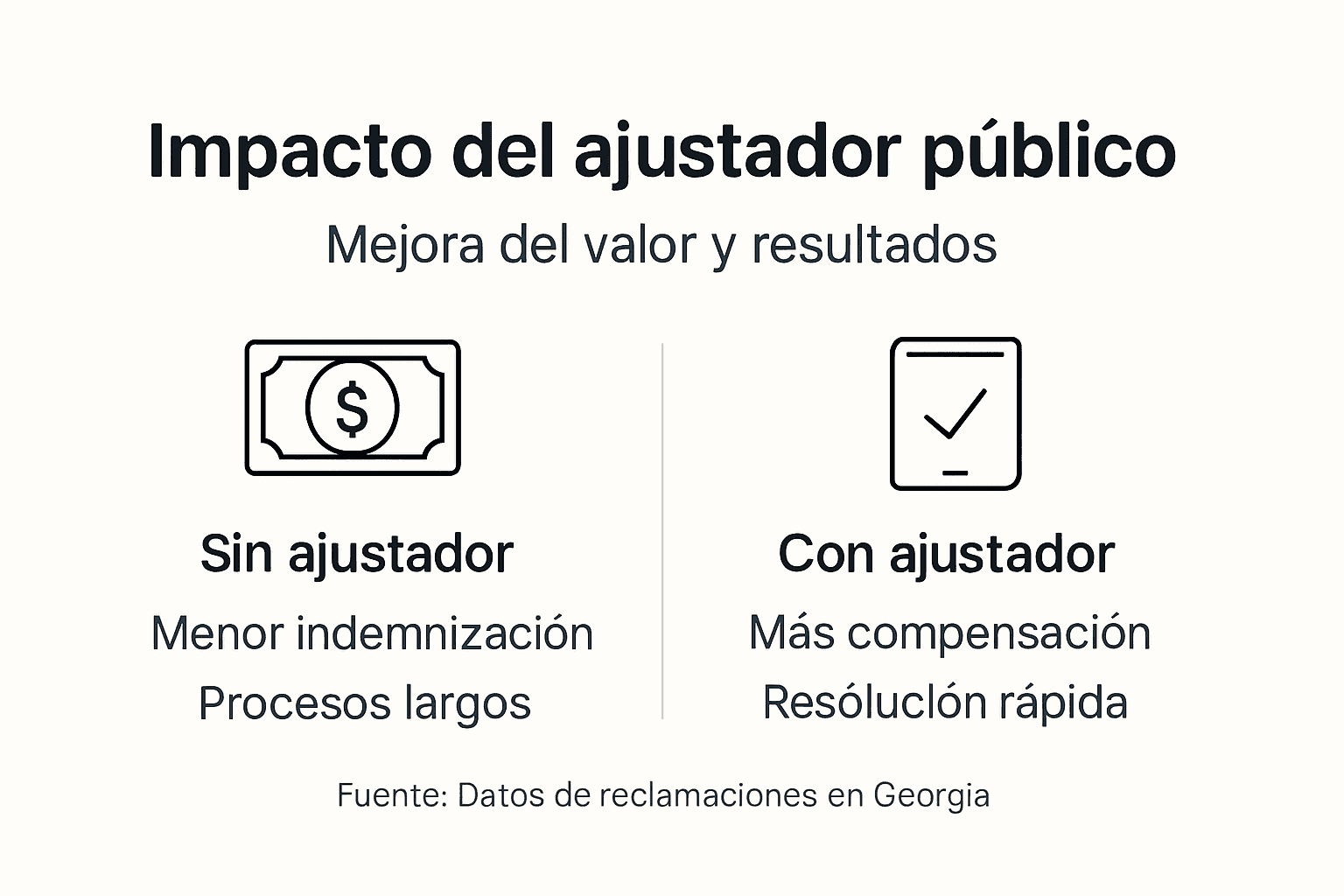 Infografía que muestra las diferencias en la indemnización cuando interviene un ajustador y cuando no.
