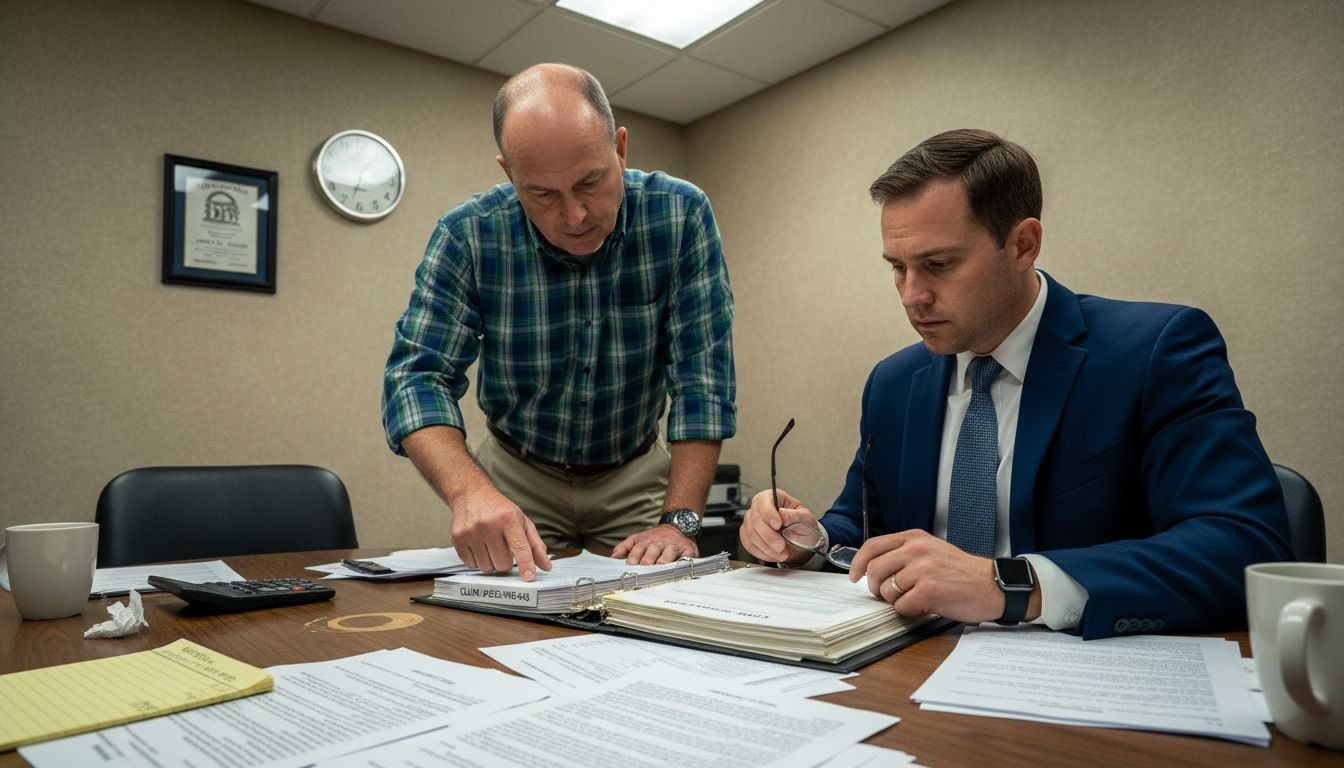 Claim negotiation between adjuster and client in office