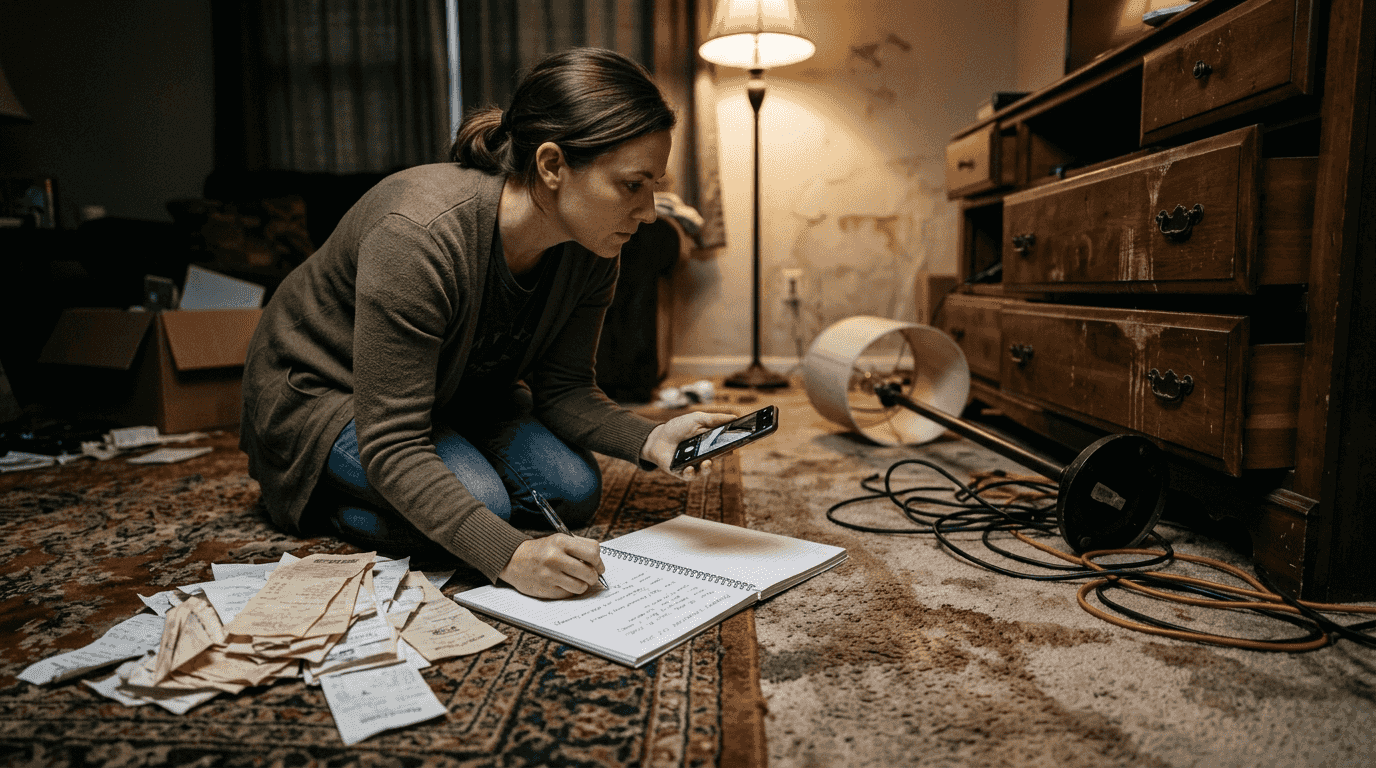 Homeowner documenting household damage for insurance