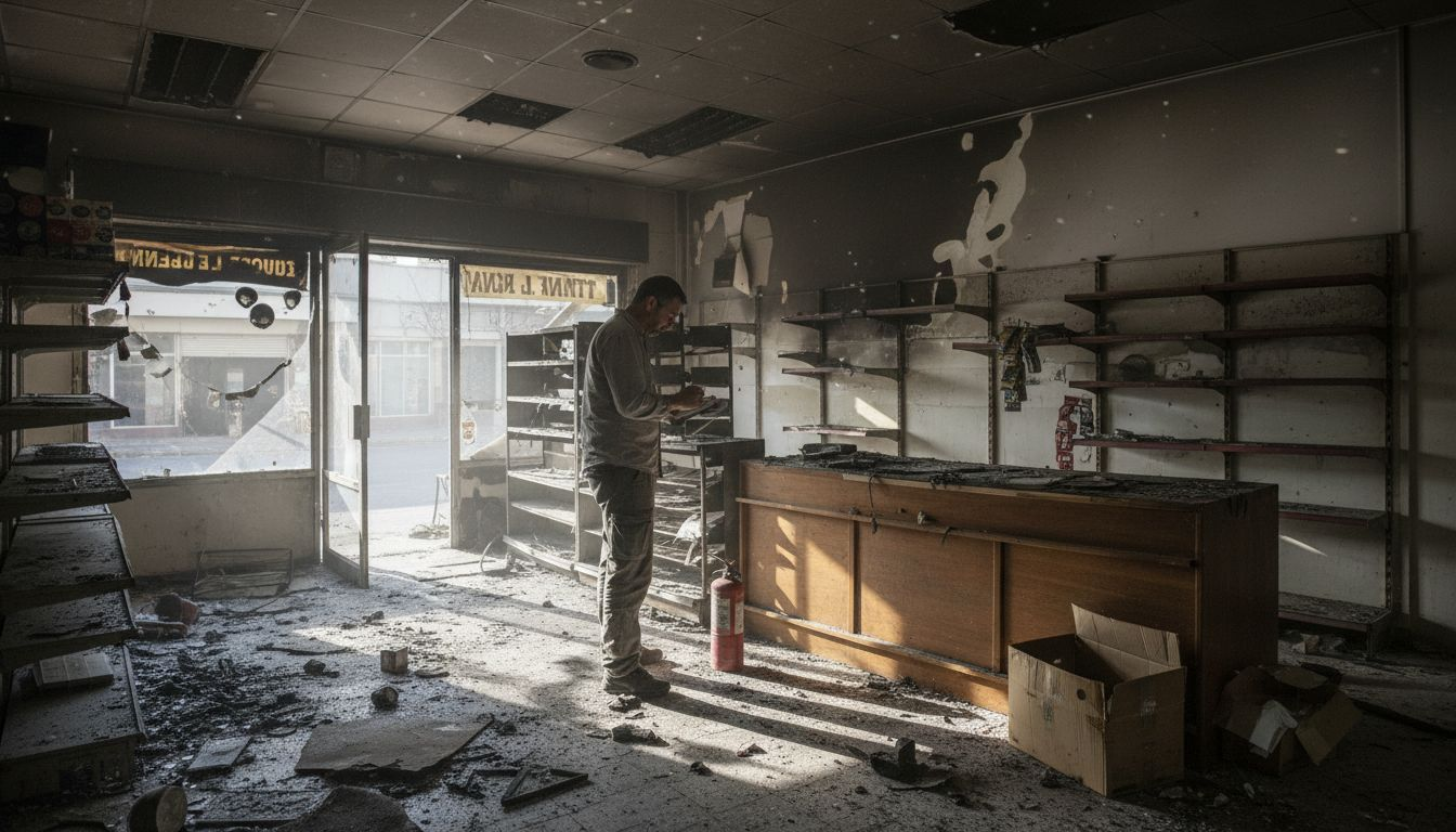 Perito revisa los daños en un local comercial tras el incendio