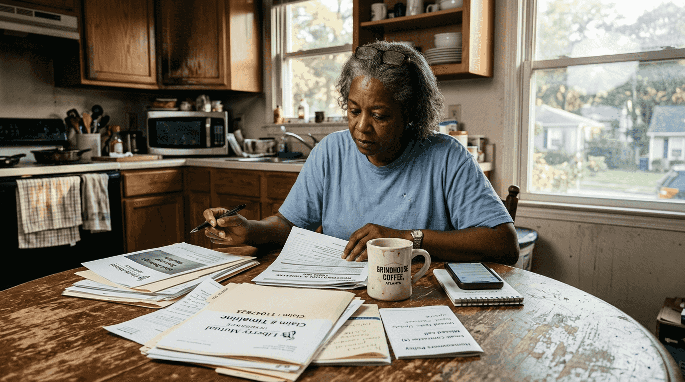 Homeowner reviews insurance claim paperwork