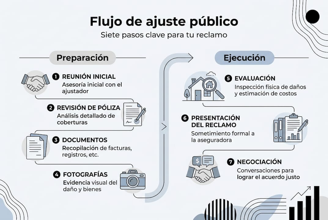 Infografía sobre el proceso de ajuste público y las etapas fundamentales