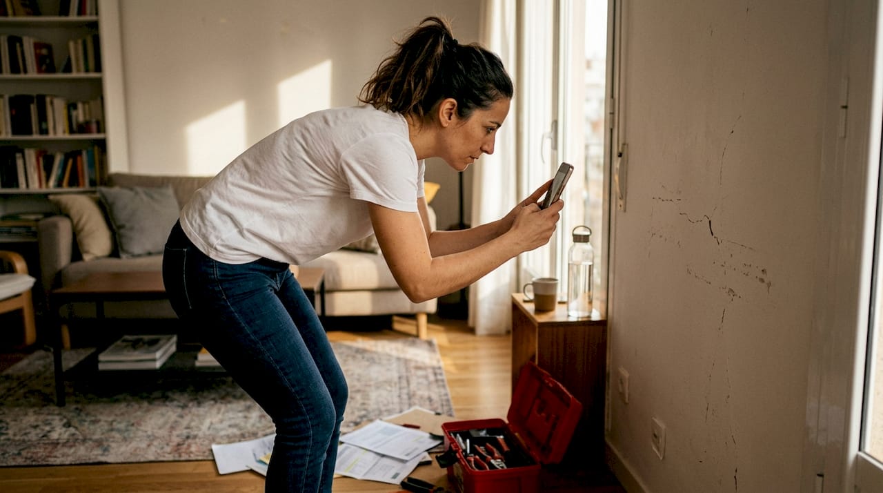 Mujer toma fotos de los daños en su casa con el móvil para tener un registro