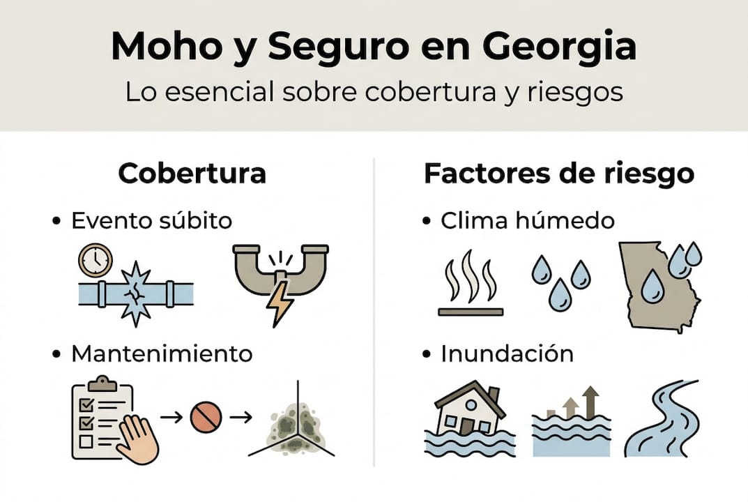 Infografía sobre cómo funciona la cobertura contra daños por moho en seguros de vivienda en Georgia