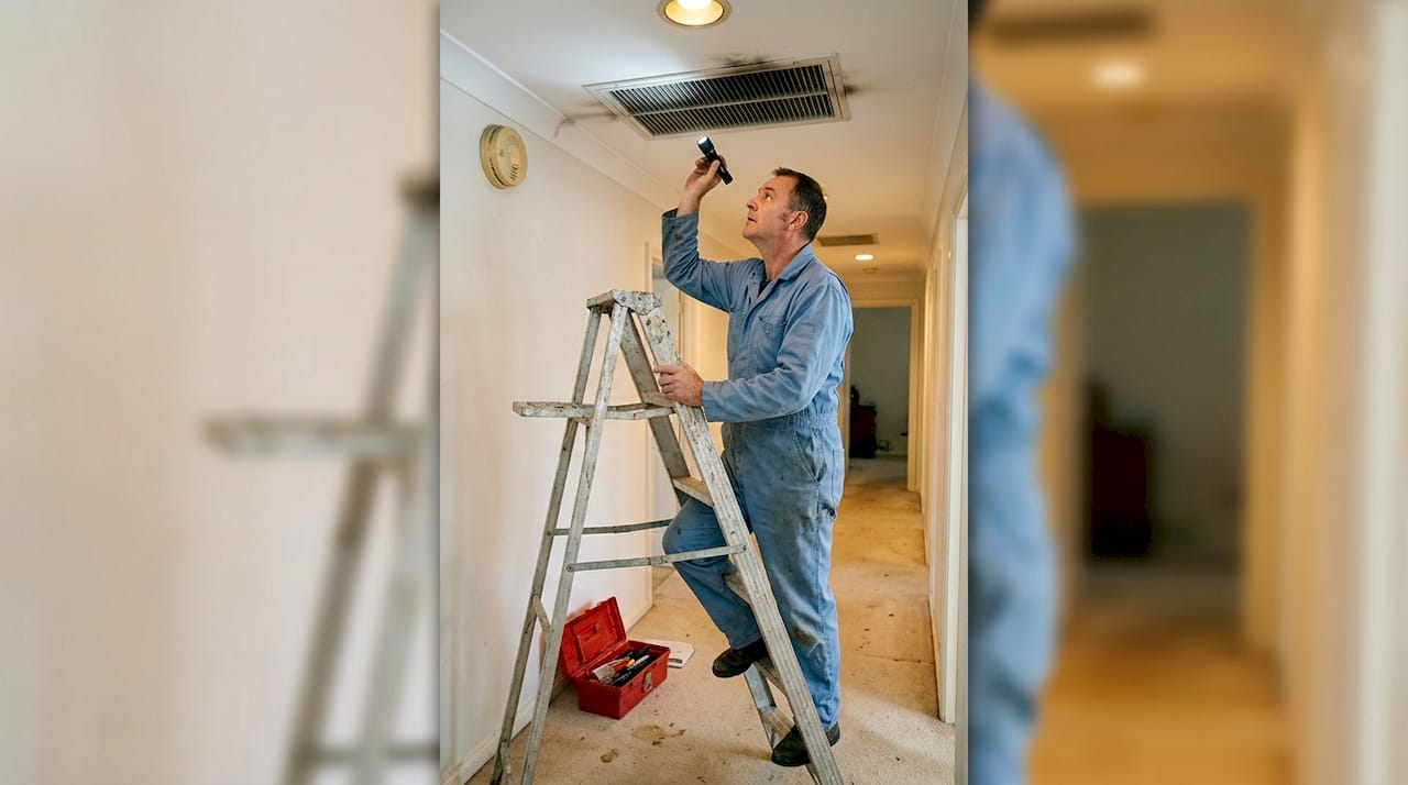 Especialista revisando los daños causados por el humo en una vivienda