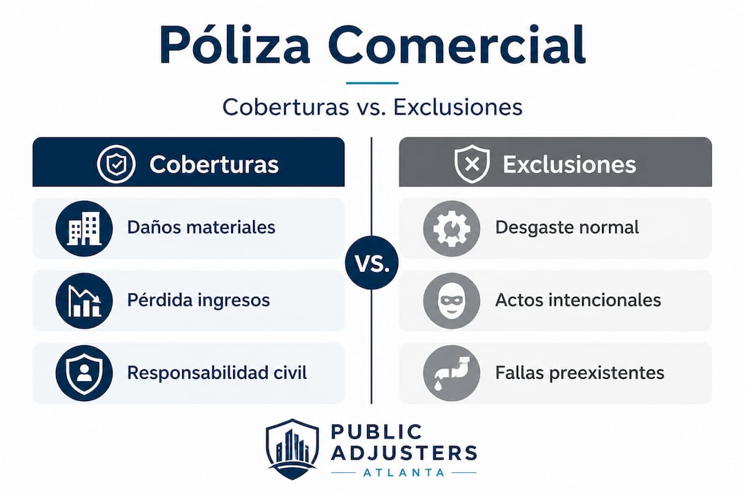 Infografía: diferencias entre coberturas y exclusiones en una póliza de seguros
