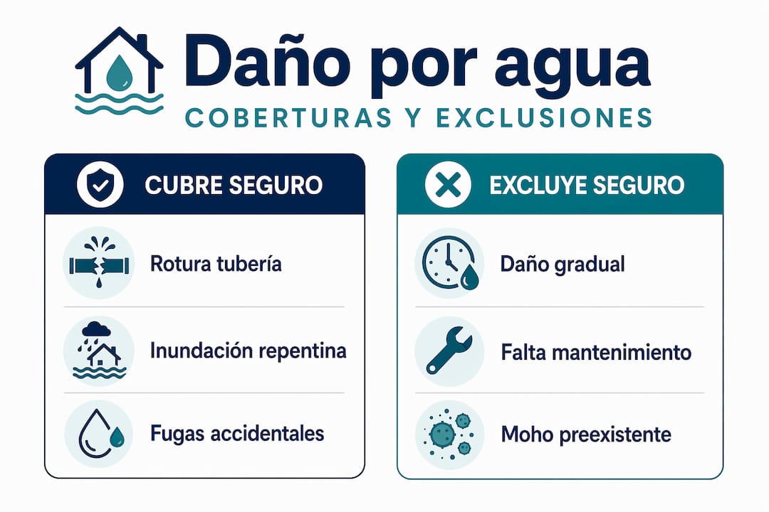 Guía visual sobre qué daños por agua cubre el seguro y cuáles quedan excluidos