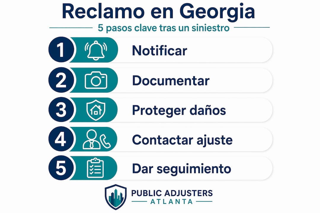 Infografía: Pasos esenciales para presentar un reclamo de seguro en Georgia