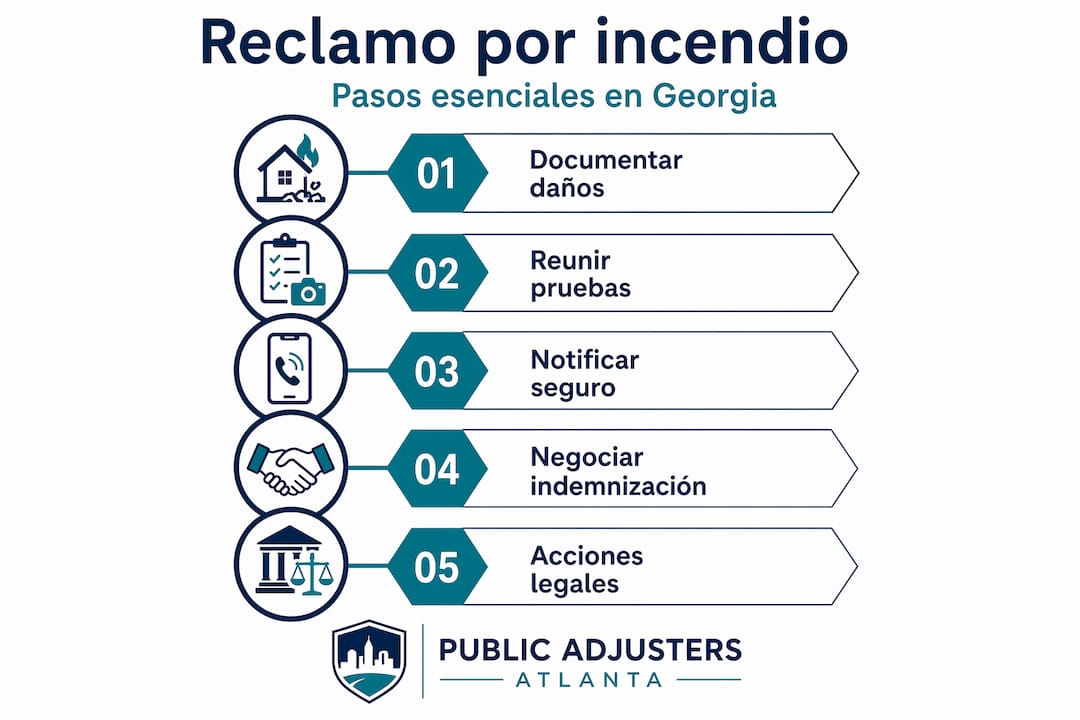 Infografía: ¿Qué hacer para reclamar daños por incendio en Georgia? Pasos clave para gestionar tu solicitud.